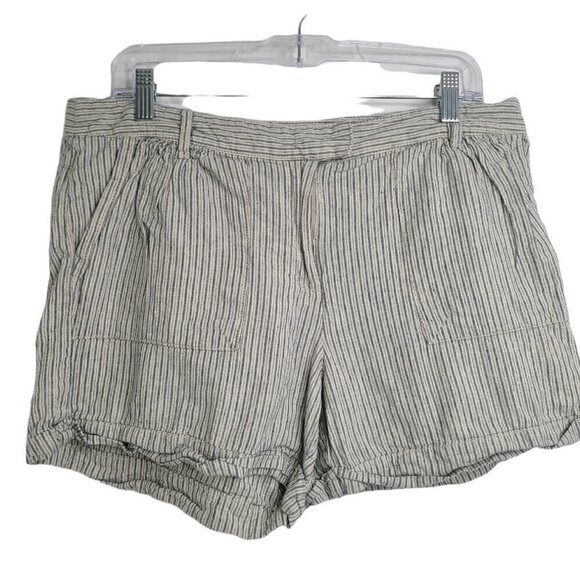 MNG Blue Grey Striped Linen Blend Cuffed Lagenlook Shorts 10 - Picture 1 of 6